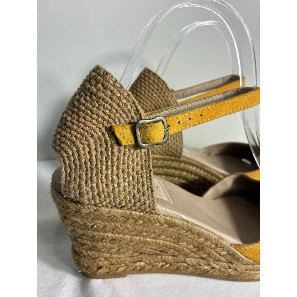 Gaimo Wedge Sandal Sz 9 Yellow Suede Espadrille Handmade In Spain Round toe Rope
